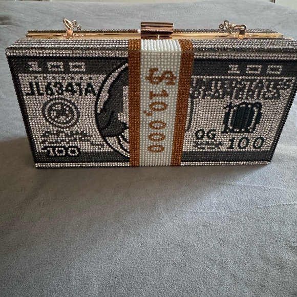 Stylish Money Print Clutch with Gold Chain - Picture 4 of 7